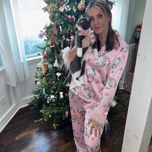 Pink Santa Print Pajama Set